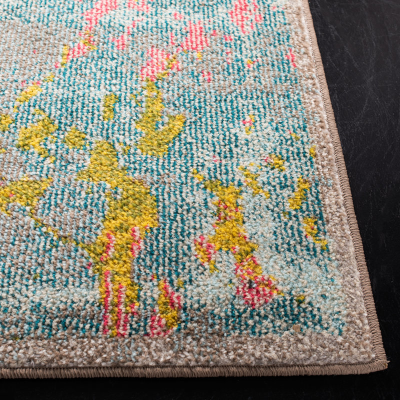 Felty Abstract Blue/Orange/Yellow Area Rug, Runner 2'3" x 8'