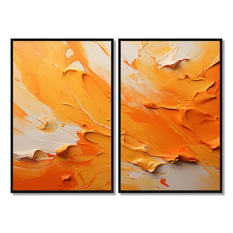 Tangerine Tango I - ensemble d'art mural sur toile jaune 2 pièces, H 36 po x l 48 po, Impression encadrée flottante, Noir