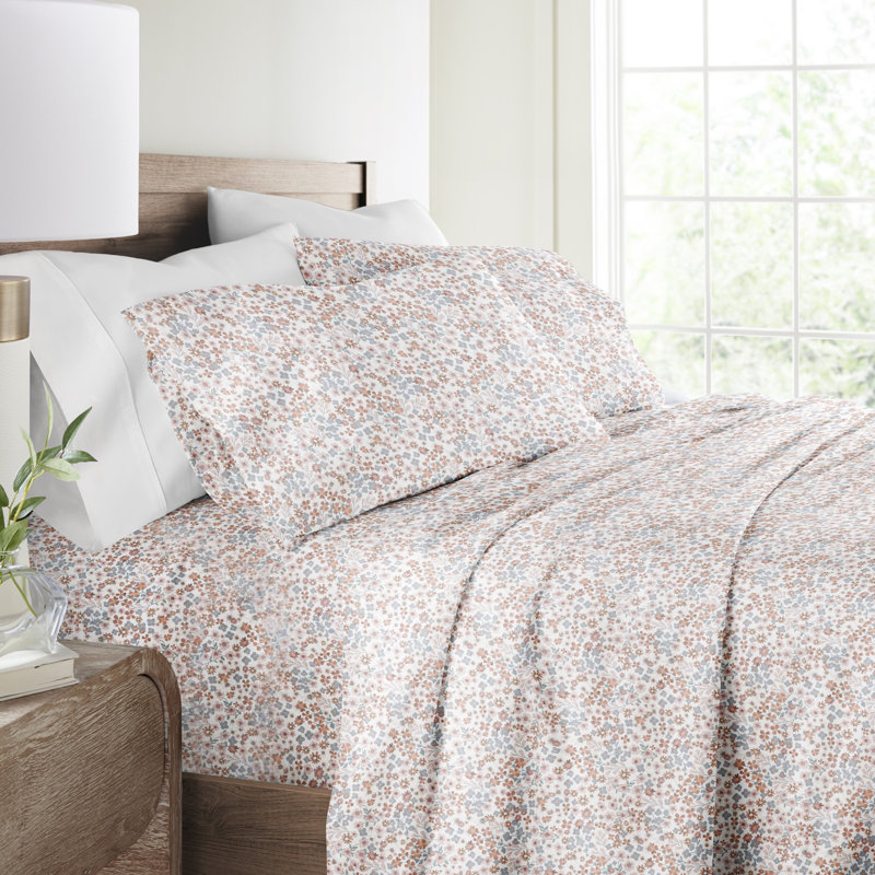Ensemble de draps 100% satin de coton, Ensemble de draps pour très grand lit avec 2 taie, Jardin multicolore