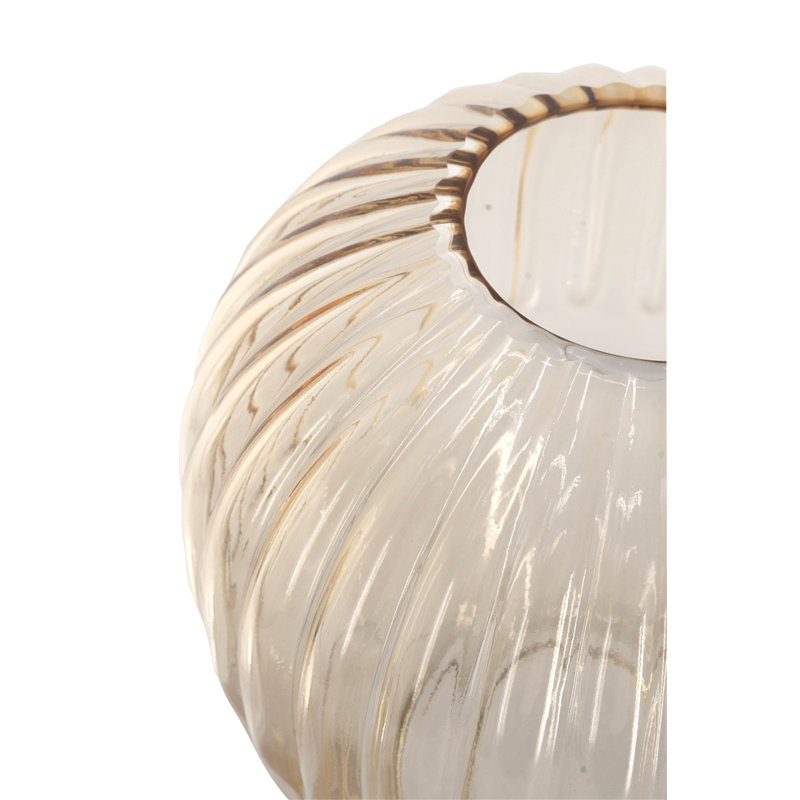 Vase décoratif arrondi en verre, fini ambrée côtelée, diamètre 20 x hauteur 22 cm