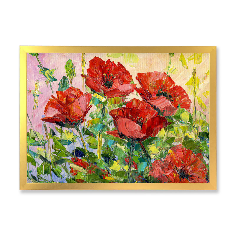 Fleur de coquelicot - peinture sur toile encadrée, H 16 po x l 32 po x P 1 po, Cadre photo doré
