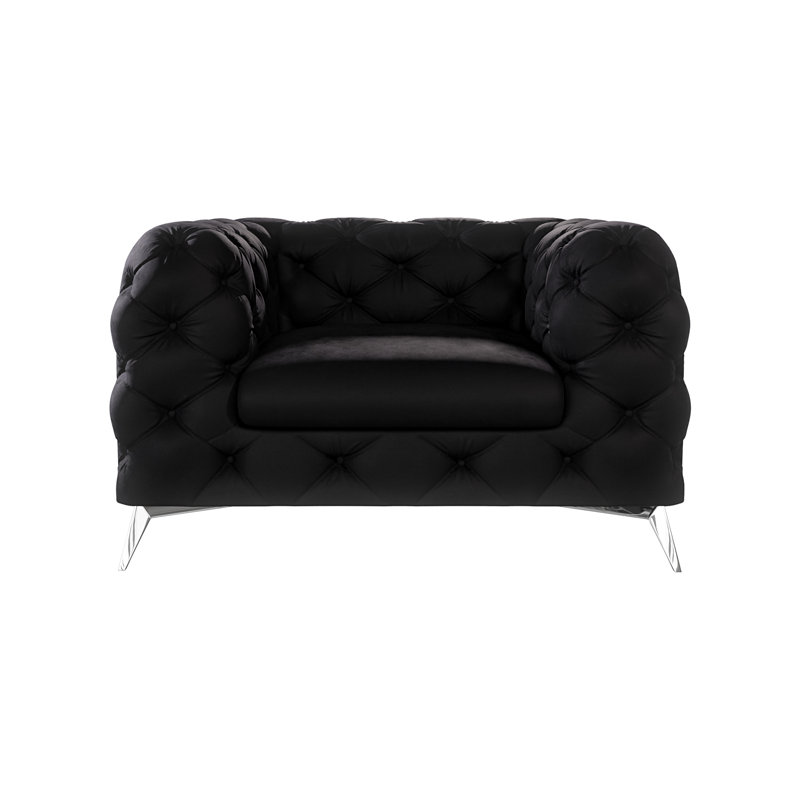  Chesterfield Armchair with Silver Metal Legs, Black