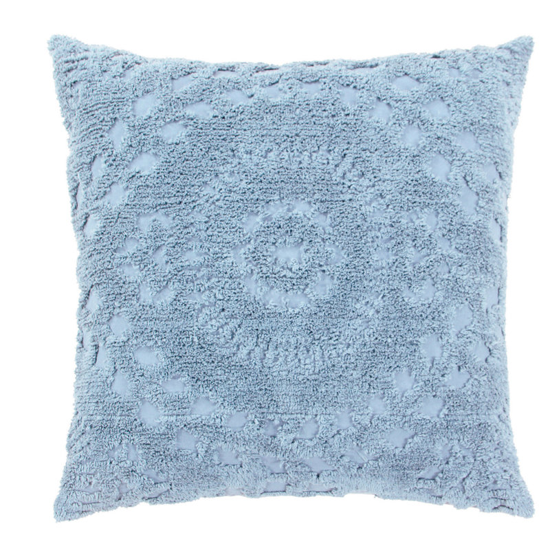 Rio 100% Cotton Tufted Pillow Sham with Medallion Pattern Machine Washable Pillow Cover for All Season, Blue, Euro Sham