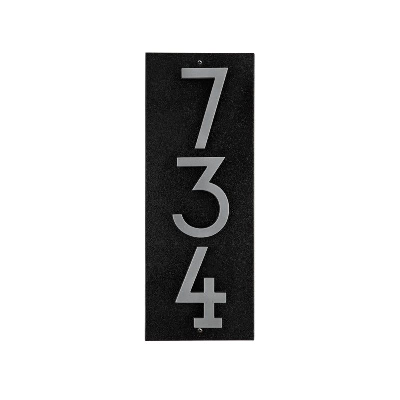 Floating Stand-Off 3-Number Vertical Sign, Black /W/ Silver Modern Font Numbers, Yes