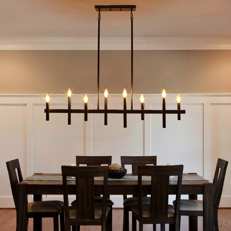 Lustre linéaire industriel pour îlot de cuisine à 8 lumières pour salle à manger de table de billard, Noir mat, 8 lumières