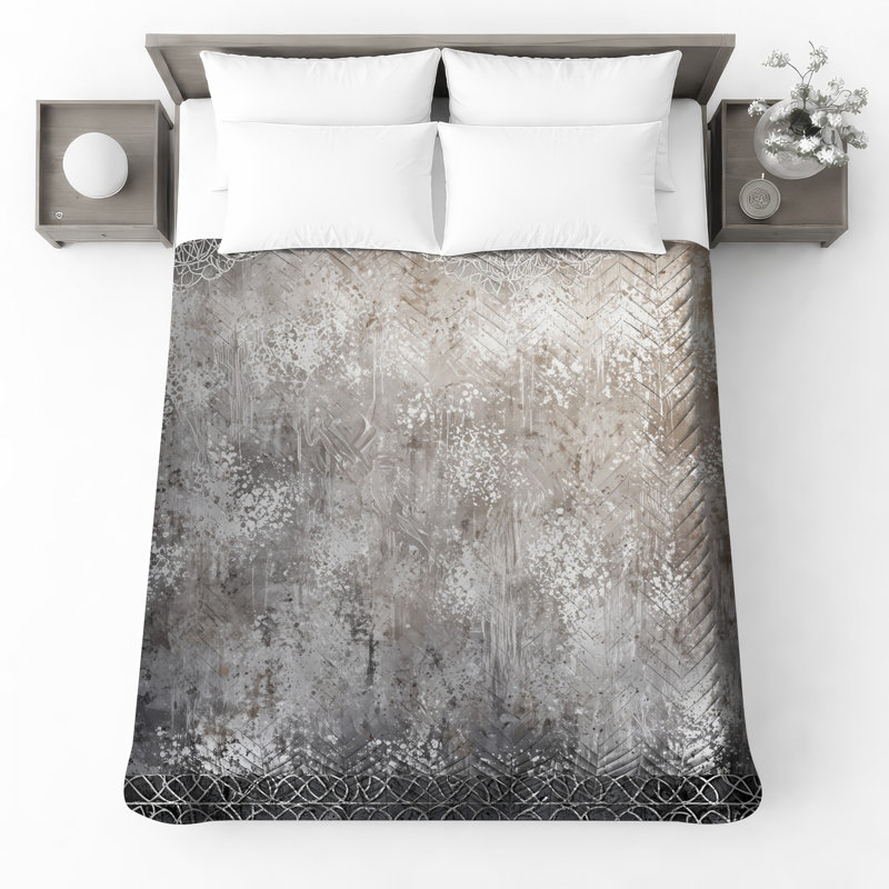 Silver Abstract Texture Quilted Bedspread All Sizes, Full / Double