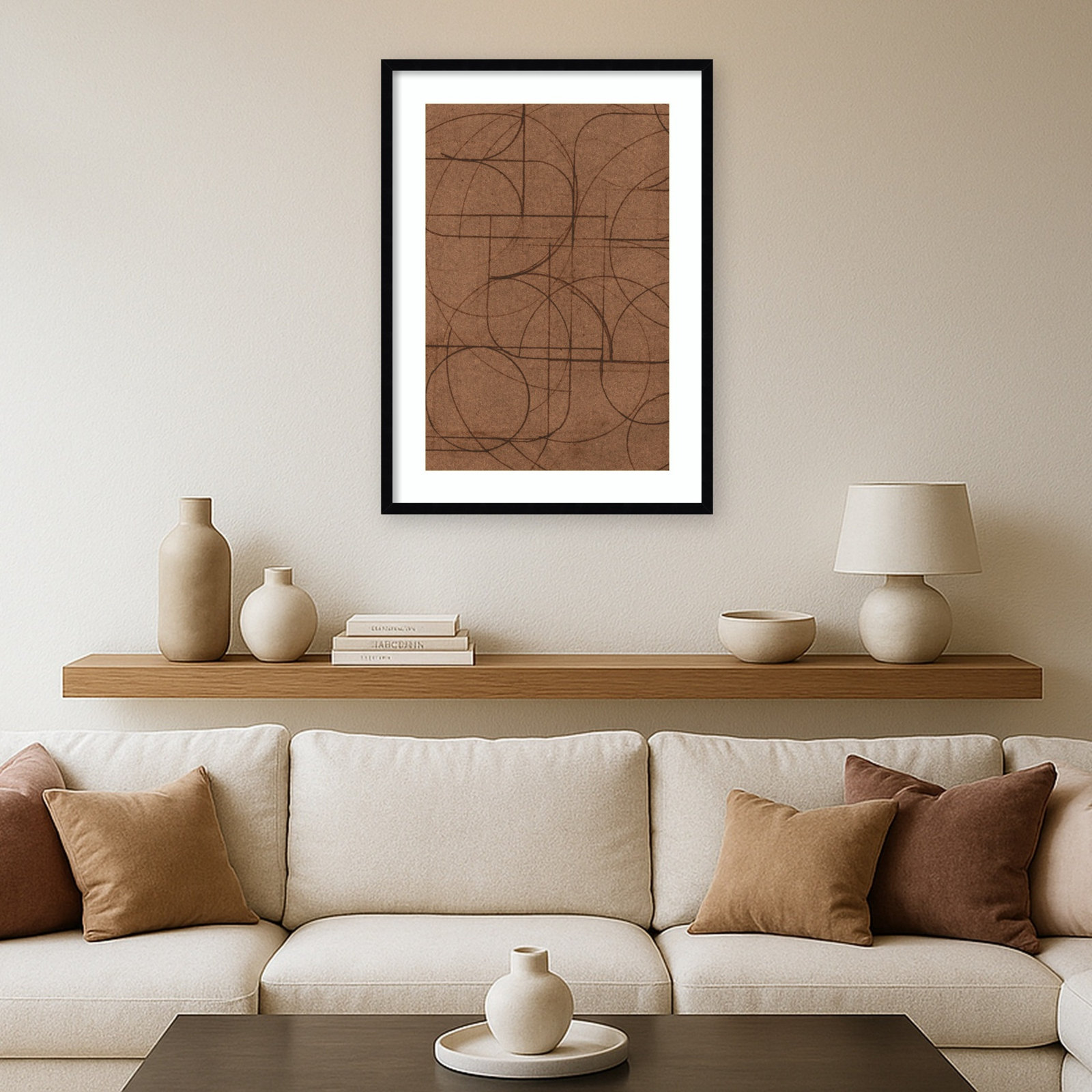 Curved 1 Print by Dan Hobday, 33" H x 24" W, Svelte Noir Black Framed Print with Mat