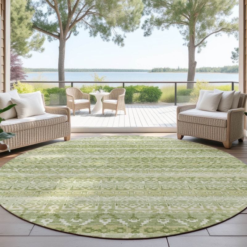 Machine Washable Indoor/Outdoor Xhevrie Sage Rug, Round 8'