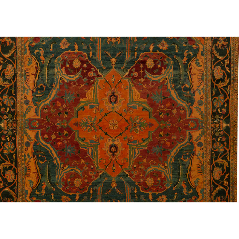 High-Quality Hand-Knotted Blue And Red Area Rug