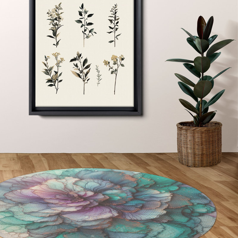 Tapis tressé Mystic Ink Swirls, Rond 5 pi