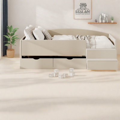 Lits avec rangement, cadre en bois aggloméré de velours, lit de jour moderne pour la maison
