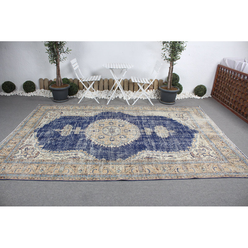 Tapis rétro rétro bleu marine Anatolian