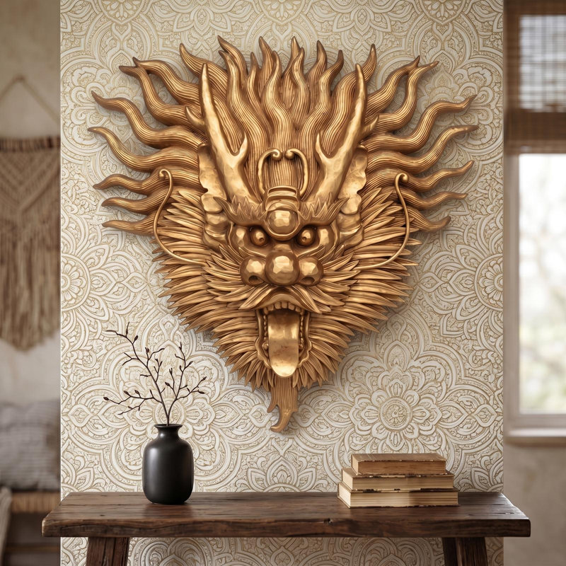 Tibetan Sculptural Dragon Wall Sculpture