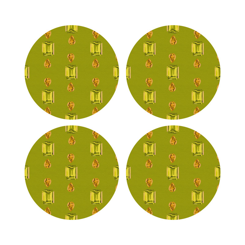 Gem Peridot Acid Vegan Leather Round Coasters