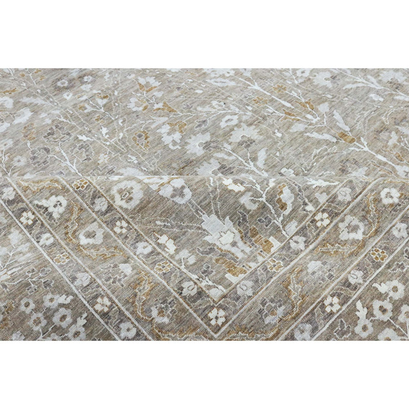 Hand Knotted Wool Area Rug in Taupe, Rectangle 5' x 8'