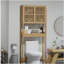Armoire de rangement en bambou au-dessus de la toilette, organisateur de salle de bain au-dessus de la toilette avec portes à lattes, tablette réglable et tablette ouverte, naturel