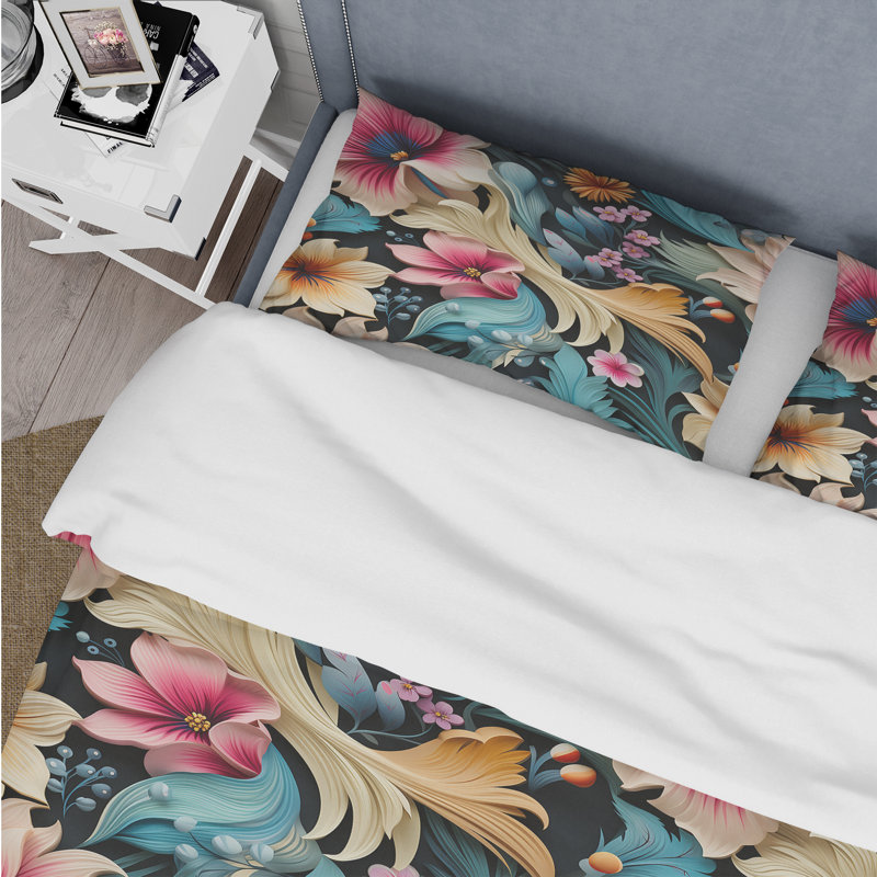 Ensemble de housse de couette rose et bleu Boho Paisley Playfulness II, Housse de couette simple + 1 taie décorative stan