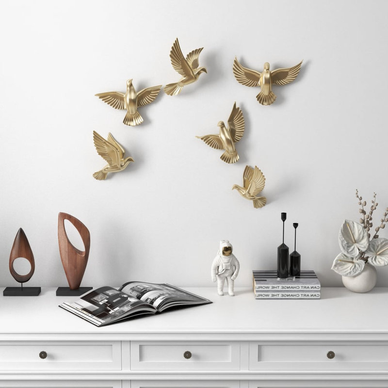 Ensemble de 6 décorations murales oiseaux dorés pour salon - ensemble de bricolage