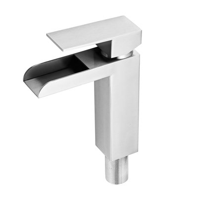 Robinet de lavabo de salle de bain - Robinet pour salle de bain à poignée simple en nickel brossé avec bonde escamotable