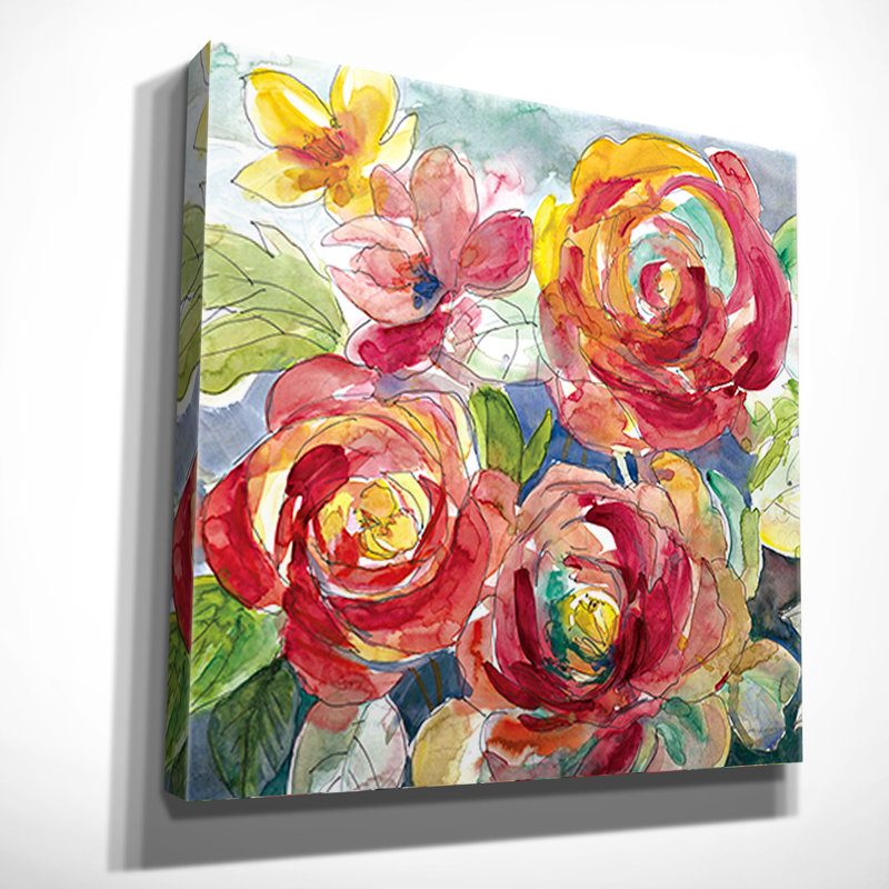 « jardin party i » par carol robinson, reproduction d’art sur toile tendue, H 24 po x l 24 po x P 1,5 po