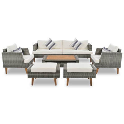 6-Pieces All Weather PE Wicker Sofa Set, Outdoor Rattan sofa With Double Cushions