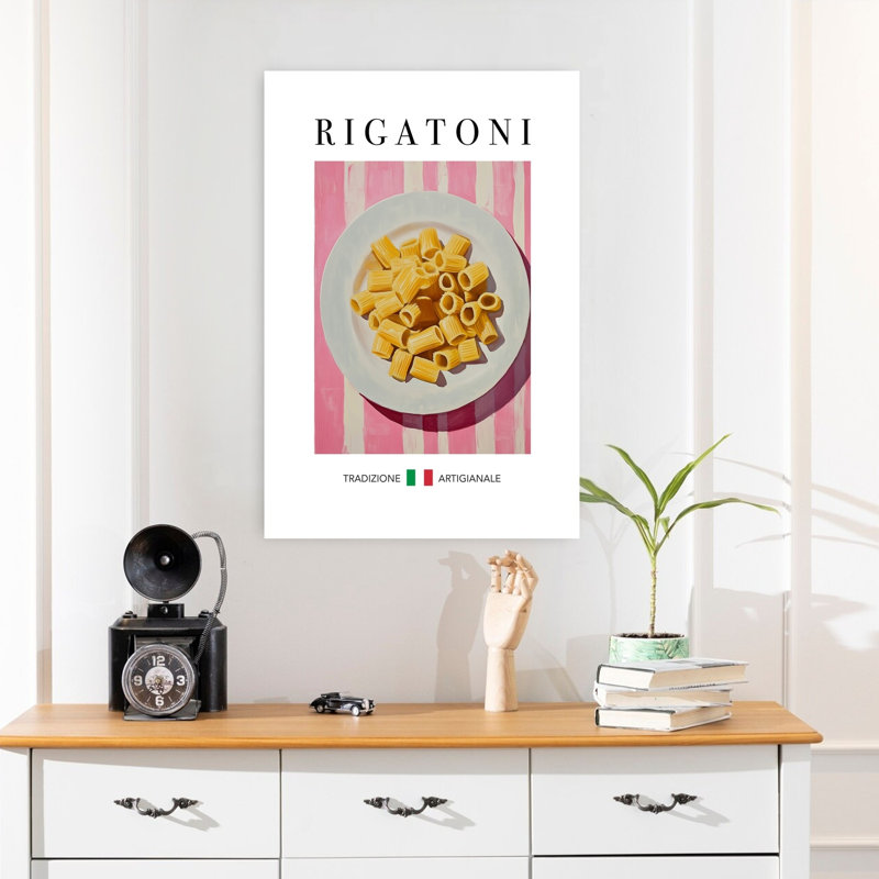 «Fresh Rigatoni Still Life», art mural traditionnel minimaliste, H 24 po x l 16 po
