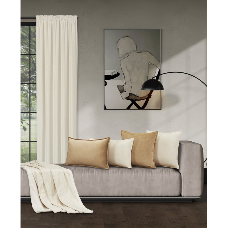 Ivory Polyester Box Throw Pillow with Trim