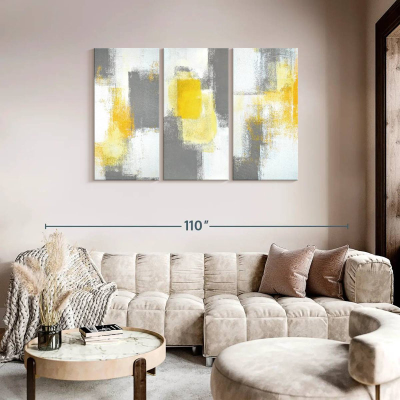 Pop Of Yellow Abstract V Multi Piece Canvas Print, 48" H x 74" W x 1.25" D