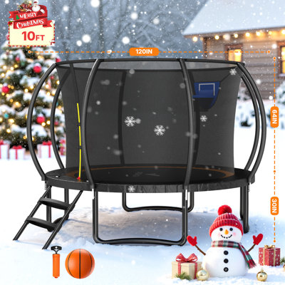 Trampoline MERACH de 10 pi avec enceinte, panier de basketball, arroseur et lumières DEL pour la cour