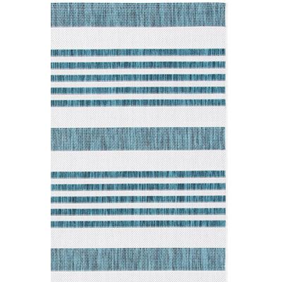 Tapis bleu sarcelle rayé intérieur / extérieur Husse