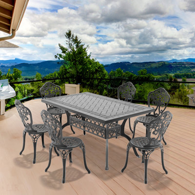 Set Of All-Weather Cast Aluminum Dining Furniture Set With Black Frame, Outdoor Dining