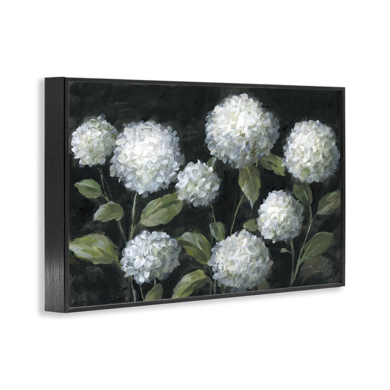 Midnight Garden Hydrangeas Framed Giclee, design by Danhui Nai, 12" H x 18" W, Midnight Black Framed Giclee