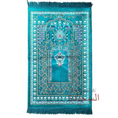 Tapis de prière islamique - fleurs de Mehrab colorées bleu turquoise Ja Namaz Salah