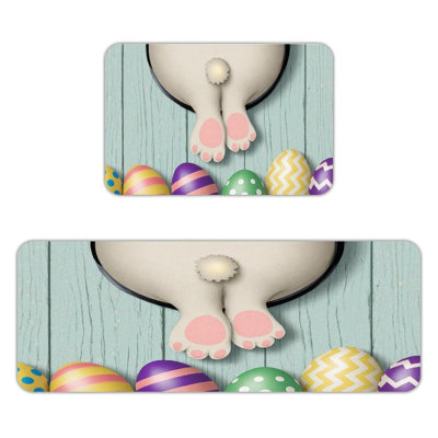Bunny Tail with Easter Eggs, 2 Pcs Non Slip Kitchen Mats