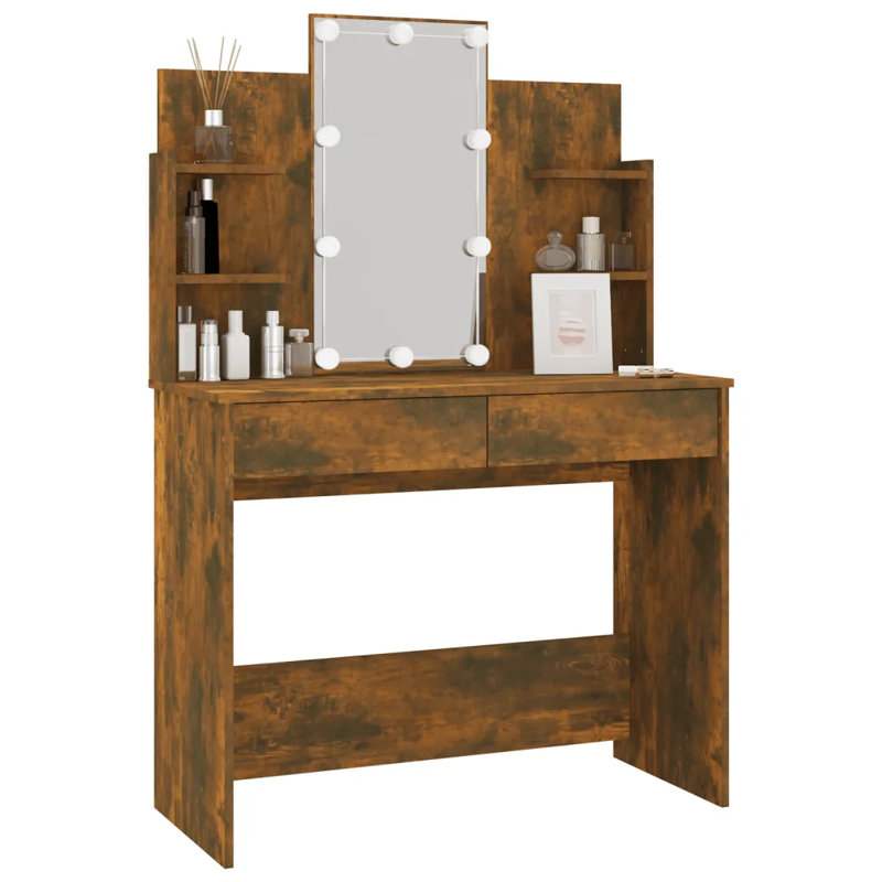 Klokoc Dressing Table with Mirror, Smoked Oak
