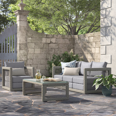 Aura 3 Piece Sofa Wicker Rattan Seating Group with Cushions
