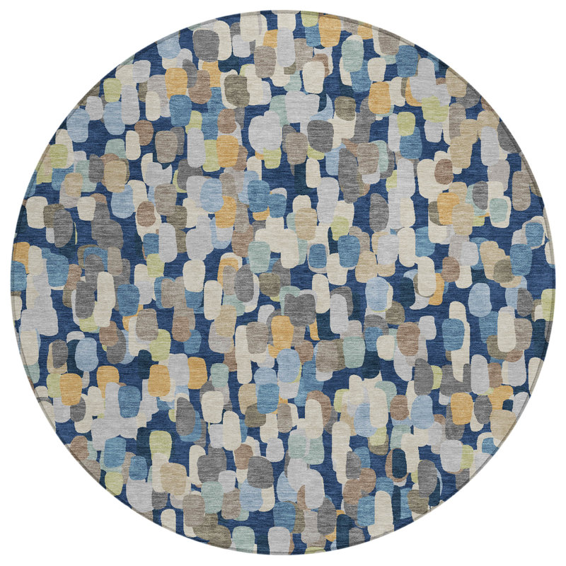 Machine Washable Indoor/Outdoor Chantille ACN2451 Casual Rug, Navy, 8' Round