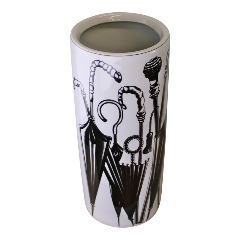 Anhtuan Ceramic Freestanding Umbrella Stand, Black/White