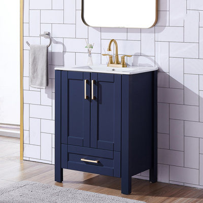 24" Modern Free-Standing Single Bathroom Vanity With Ceramic Top