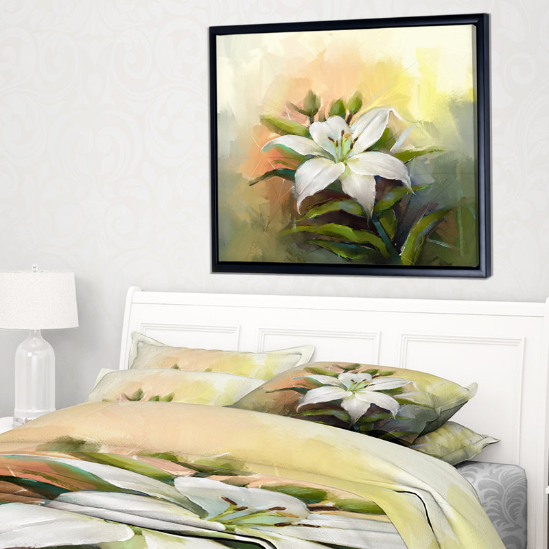 " White Lily Flower ", 28" H x 60" W x 1.5" D, Floater Framed Canvas