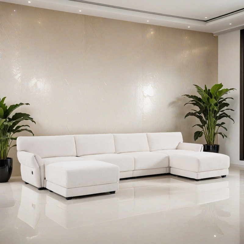 Canapé-lit modulaire 6 pièces pour salon, Chenille blanche