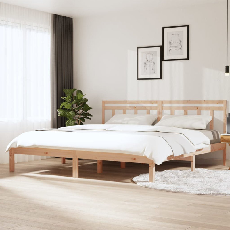Bed Frame Solid Wood, Beige, Super King (6')
