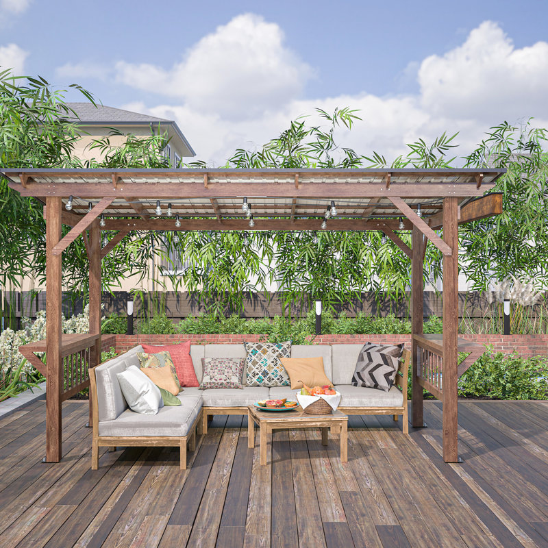 Pavillon de jardin avec structure en bois de 13 pi x 6,5 pi et ampoules attrayantes Rational Design