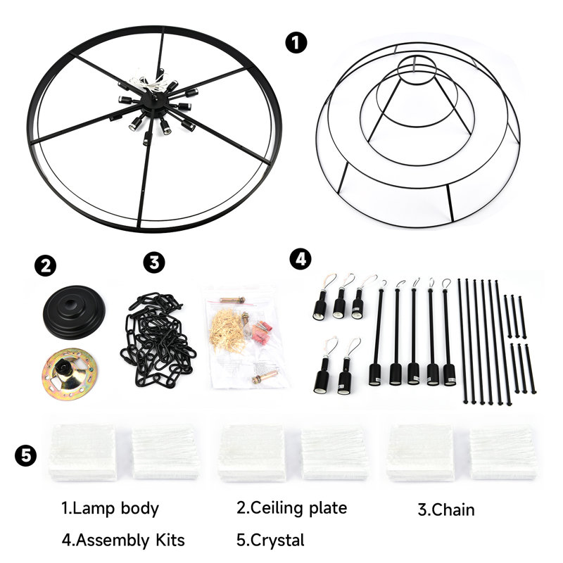 Lustre en cristal Makinlee, H 30,31 po x l 39,37 po x P 39,37 po, 22 lumières, Noir mat