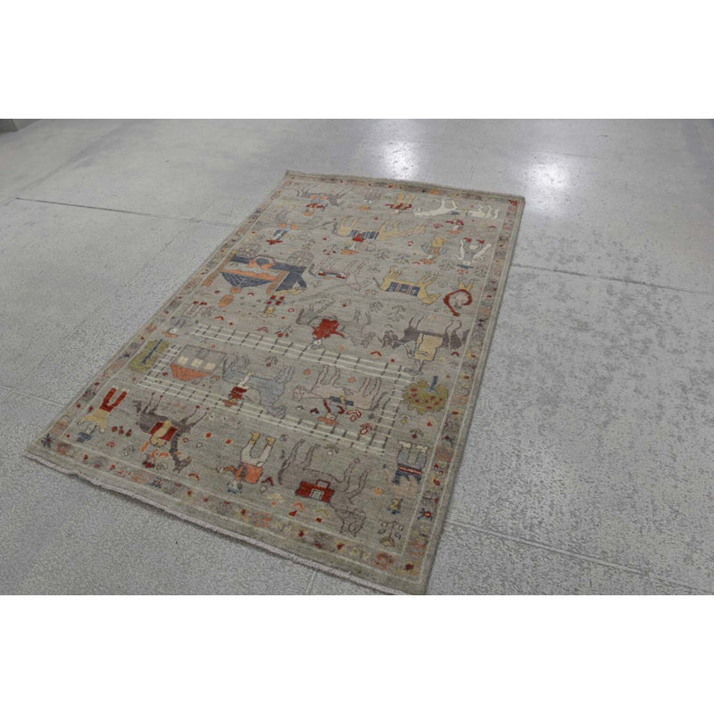 Transitional Hand Knotted Wool Area Rug in Tan