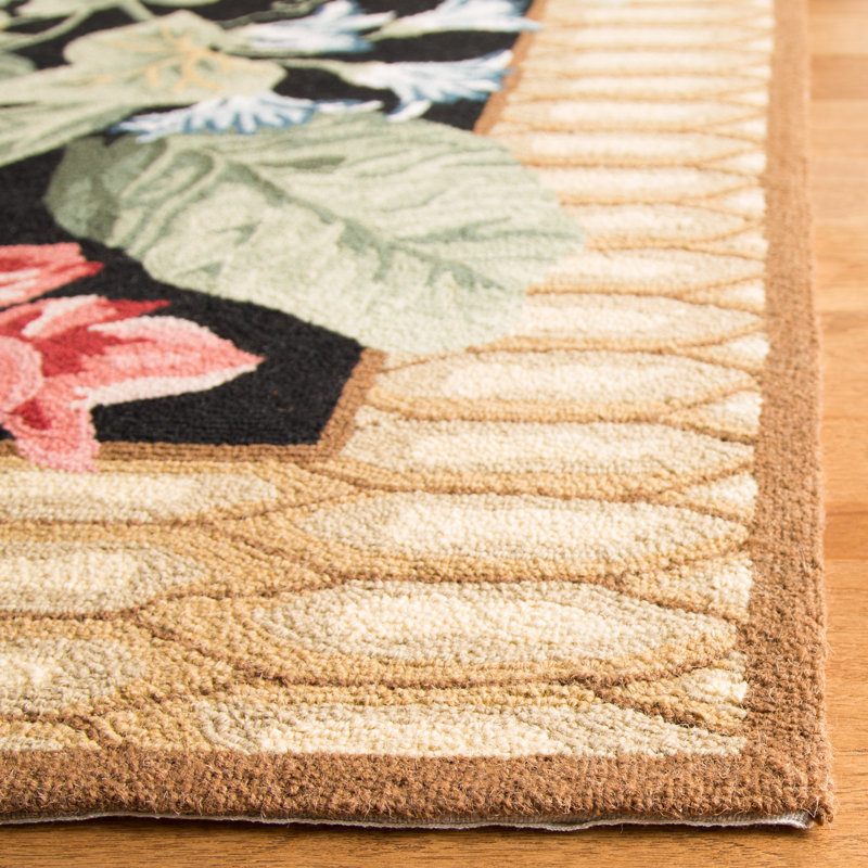Handmade Black Floral Wool 6' x 9' Area Rug