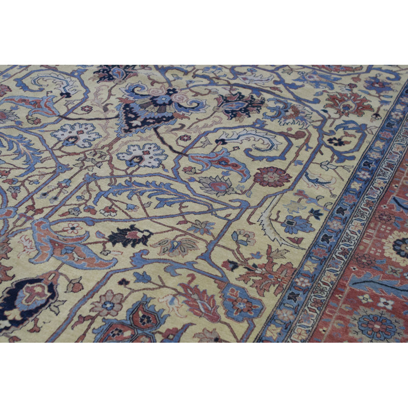 Wool Oriental Area Rug in Gold/Rust/Blue