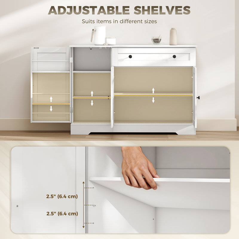 Buffet 47 po, armoire de cuisine de ferme, blanc, Blanc