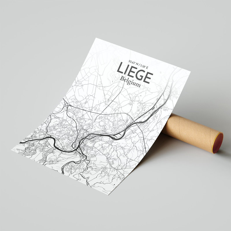«Liege City Map», impression, Noir / blanc, H 20 po x l 16 po