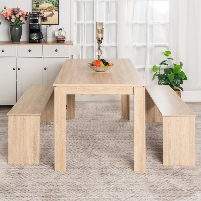 Ensemble de table de salle à manger en bois pour 4 personnes avec 2 bancs, Oak, 29.50”H x 63”L x 31.50”W, Oak